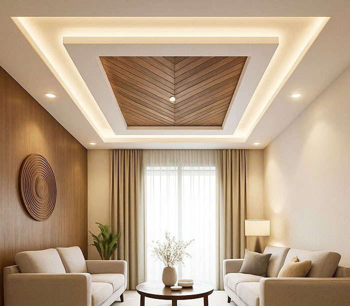 mẫu trần thạch cao phòng khách giả gỗ